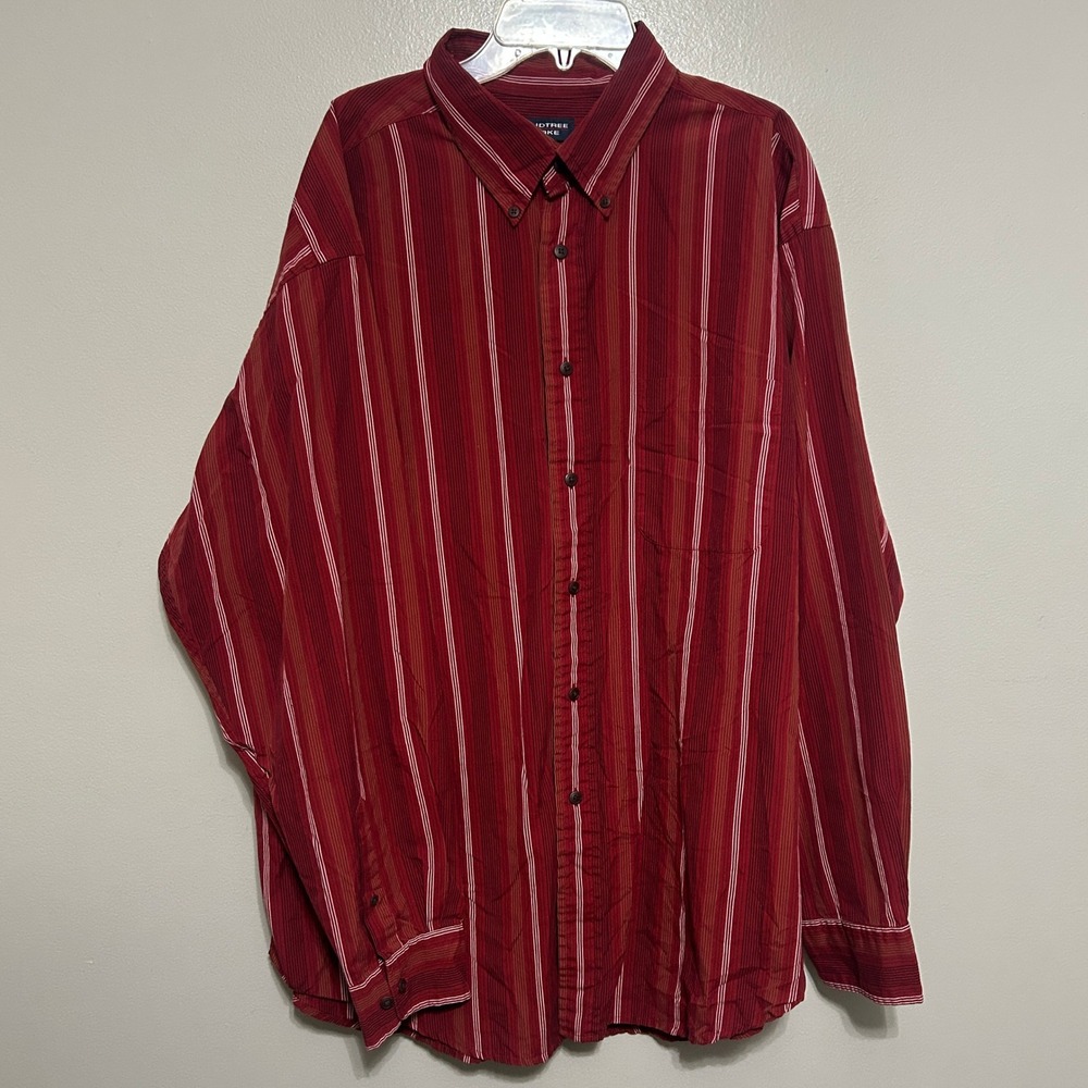 Roundtree & Yorke Button Down Men XL Red Striped Cotton Long Sleeve Retro Preppy